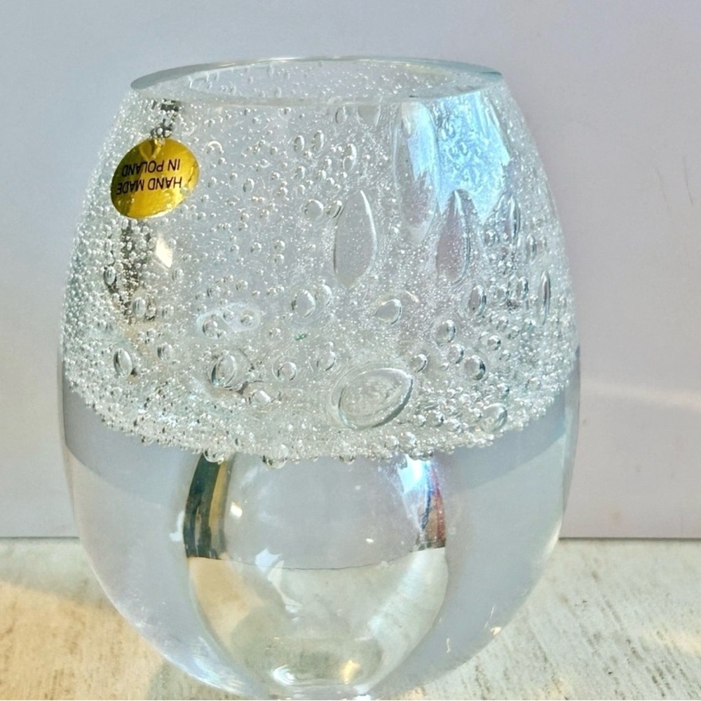 Hand Blown Glass Bubble Vase Modern Decor Studio Art Glass Vintage Clear Glass - Picture 3 of 8